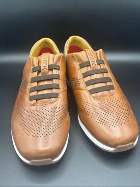 Men's KIZIK Tan Slip-On Perforated Leather Sneakers, Size 13